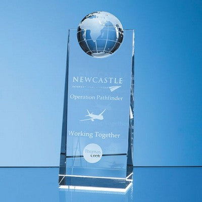 Branded Promotional 18CM OPTICAL CRYSTAL GLOBE RECTANGULAR AWARD Award From Concept Incentives.