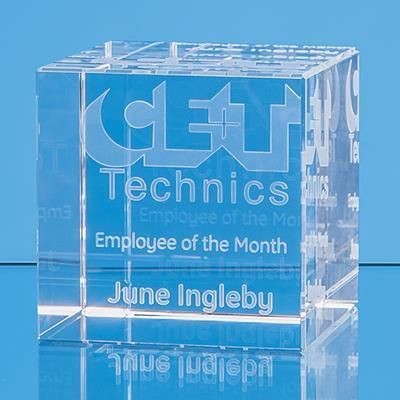 Branded Promotional 3D ENGRAVED OPTICAL CRYSTAL CUBE AWARD Award From Concept Incentives.