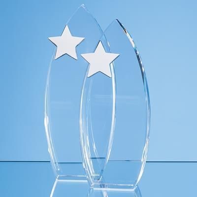 Branded Promotional 23CM OPTICAL CRYSTAL ARCH AWARD with Silver Start Award From Concept Incentives.