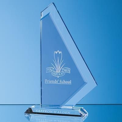 Branded Promotional 25CM CLEAR TRANSPARENT & COBALT BLUE OPTICAL CRYSTAL GLACIER AWARD Award From Concept Incentives.