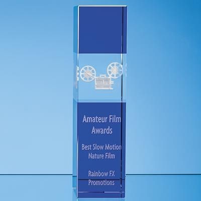 Branded Promotional 28CM CLEAR TRANSPARENT & COBALT BLUE OPTICAL CRYSTAL SQUARE COLUMN AWARD Award From Concept Incentives.