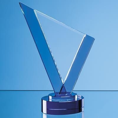 Branded Promotional 20CM CLEAR TRANSPARENT & COBALT BLUE OPTICAL CRYSTAL PEAK AWARD Award From Concept Incentives.