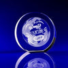 Branded Promotional CRYSTAL GLASS TAPERED ROUND DISC PAPERWEIGHT OR AWARD Paperweight From Concept Incentives.