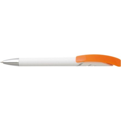 Branded Promotional STAR PLASTIC BALL PEN in White with Orange Trim Pen From Concept Incentives.