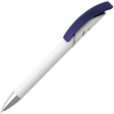 Branded Promotional STAR PLASTIC BALL PEN in White with Blue Trim Pen From Concept Incentives.