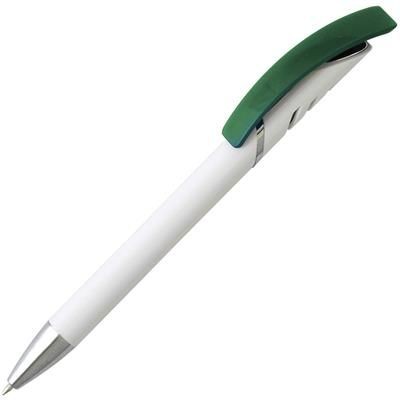 Branded Promotional STAR PLASTIC BALL PEN in White with Green Trim Pen From Concept Incentives.