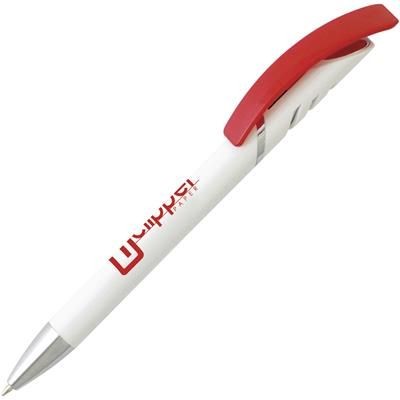 Branded Promotional STAR PLASTIC BALL PEN in White with Red Trim Pen From Concept Incentives.