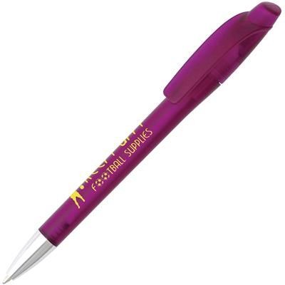 Branded Promotional RACER FROST PLASTIC BALL PEN in Translucent Purple Pen From Concept Incentives.