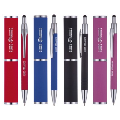 Branded Promotional DART SOFT FEEL STYLUS BALL PEN in Tube in Blue Pen From Concept Incentives.