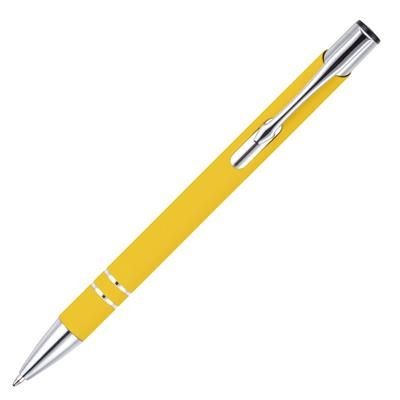 Branded Promotional BECK SOFTFEEL BALL PEN in Yellow Pen From Concept Incentives.