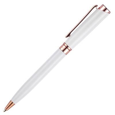 Branded Promotional LYSANDER ROSE GOLD BALL PEN in White Pen From Concept Incentives.