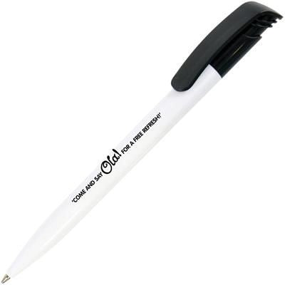 Branded Promotional KODA CLIP PLASTIC BALL PEN in White & Black Pen From Concept Incentives.