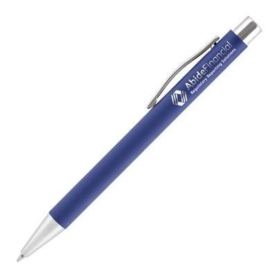 Branded Promotional TRAVIS SOFTFEEL BALL PEN in Blue Pen From Concept Incentives.