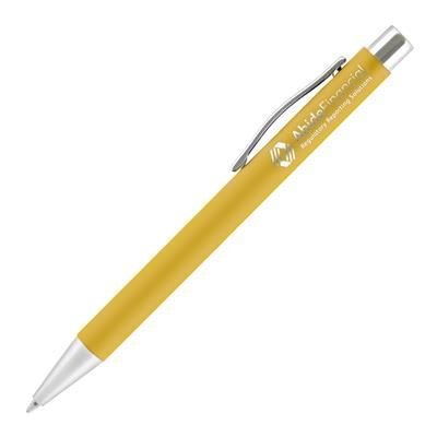 Branded Promotional TRAVIS SOFTFEEL BALL PEN in Yellow Pen From Concept Incentives.