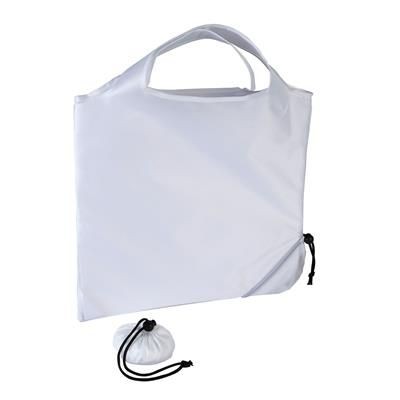 Branded Promotional TRIUMPH SCRUNCHIE WHITE POLYESTER FOLDING SHOPPER TOTE BAG with Pouch Bag From Concept Incentives.