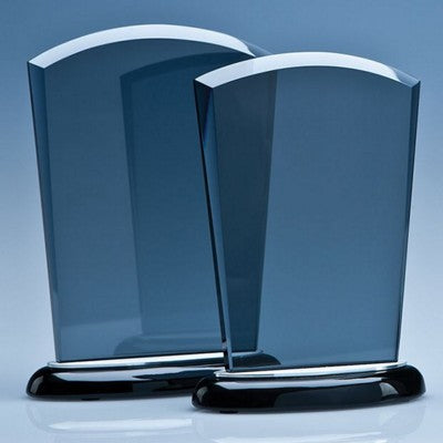 Branded Promotional 18CM SMOKED GLASS ARCH AWARD ON BLACK PIANO FINISH BASE Award From Concept Incentives.