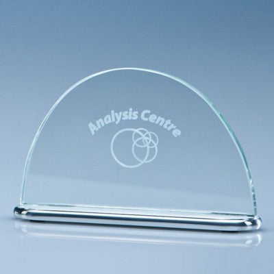 Branded Promotional 14CM CRYSTAL HALF MOON MOUNTED ON ALUMINIUM METAL SILVER METAL BASE Award From Concept Incentives.