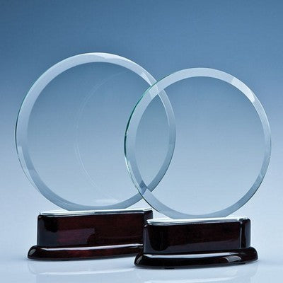 Branded Promotional 17CM CRYSTAL CIRCLE AWARD ON ROSEWOOD WOOD PIANO FINISH BASE Award From Concept Incentives.