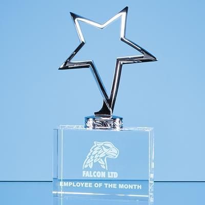 Branded Promotional 17CM SILVER STAR MOUNTED ON OPTICAL CRYSTAL BASE Award From Concept Incentives.
