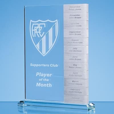 Branded Promotional 24X17CM CLEAR TRANSPARENT GLASS MONTHLY RECTANGULAR AWARD with 12x Winners Plaque Award From Concept Incentives.