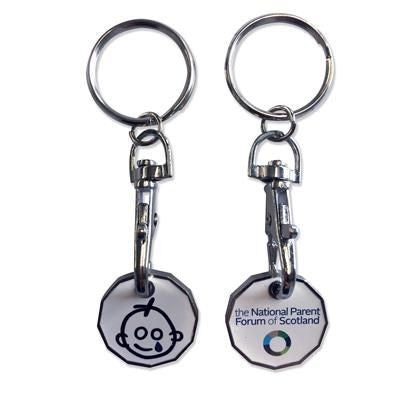 Branded Promotional TROLLEY COIN KEYRING - PRINTED Keyring From Concept Incentives.