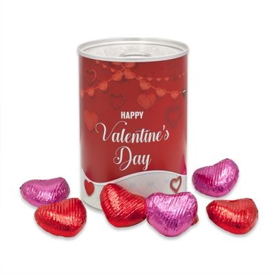 Branded Promotional TIN OF VALENTINES CHOCOLATE HEARTS with Branded Wrapper Chocolate From Concept Incentives.