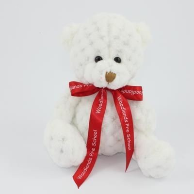 Branded Promotional 15CM BOW SNOWDROP WAFFLE BEAR Soft Toy From Concept Incentives.