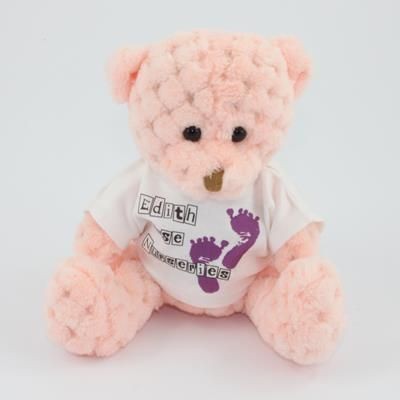 Branded Promotional 15CM TEE SHIRT PEACH WAFFLE BEAR Soft Toy From Concept Incentives.