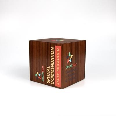 Branded Promotional REAL WOOD CUBE AWARD with Square Edges Award From Concept Incentives.