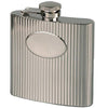 Branded Promotional RIBBED 6OZ SILVER STAINLESS STEEL METAL HIP FLASK with Oval Panel Hip Flask From Concept Incentives.