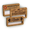 Branded Promotional REUSABLE WOOD FACED WINDOW BADGE ENGRAVED Badge From Concept Incentives.