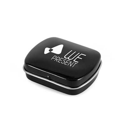 Branded Promotional MICRO RECTANGULAR MINTS TIN in Black Mints From Concept Incentives.