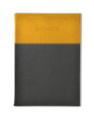Branded Promotional HORIZON BICOLOUR A5 DAY PER PAGE DESK DIARY in Grey and Yellow from Concept Incentives