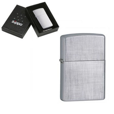 Branded Promotional GENUINE ZIPPO LIGHTER in Silver Chrome Linen Weave Brushed Finish Lighter From Concept Incentives.