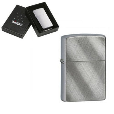 Branded Promotional GENUINE ZIPPO LIGHTER in Silver Chrome Diagonal Weave Brished Finish Lighter From Concept Incentives.