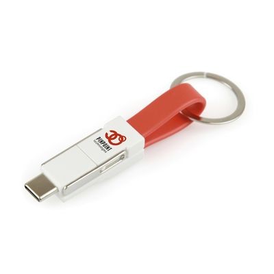 Branded Promotional CHARGER KEYRING Charger in White and Red From Concept Incentives.