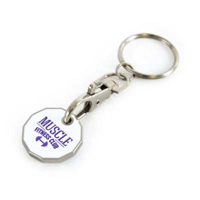 Branded Promotional 12-SIDED TROLLEY COIN Keyring From Concept Incentives.