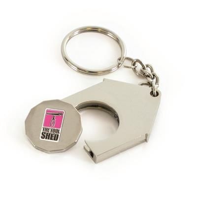 Branded Promotional 12-SIDED HOUSE TROLLEY COIN Keyring From Concept Incentives.